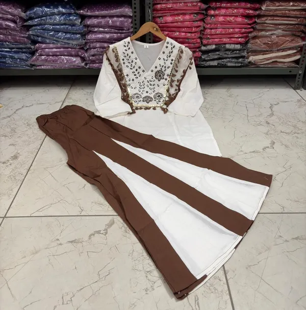 Stylish_Embroidered_Cotton_Kurta_with_Flared_Palazzo_Set