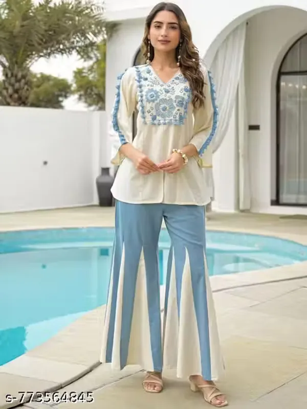 Stylish_Embroidered_Cotton_Kurta_with_Flared_Palazzo_Set