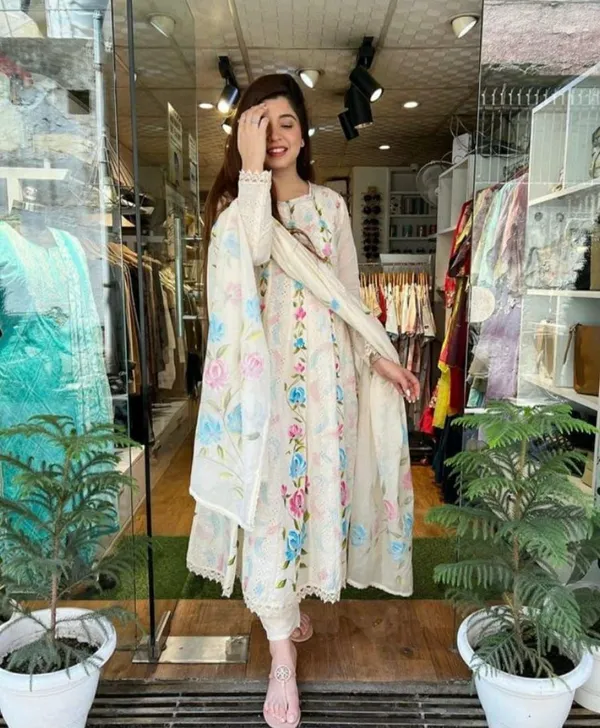 White_Chikankari_Anarkali_Kurti_Pant_Dupatta_Set
