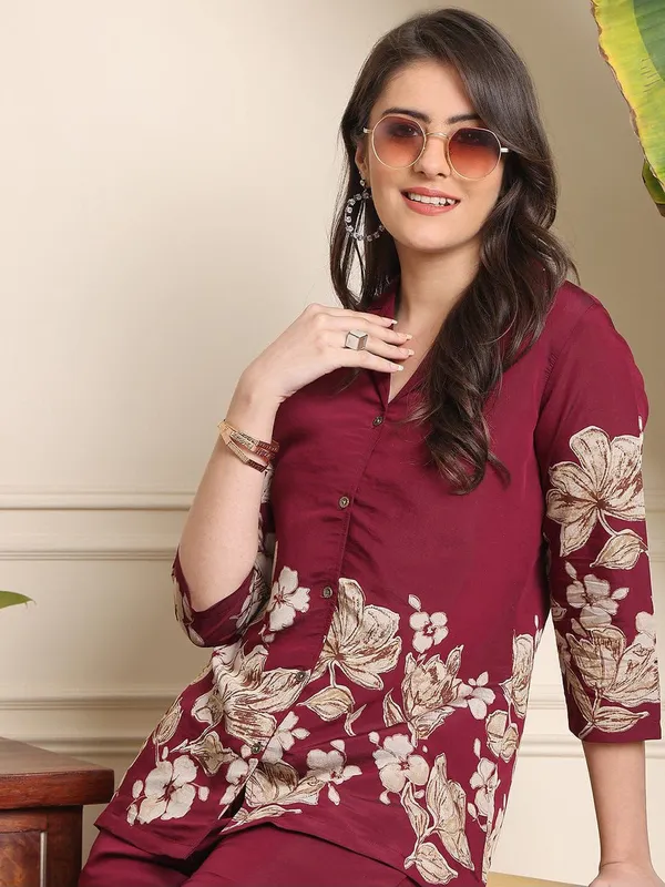Women's_Wine_Floral_Chanderi_Co-Ord_Set