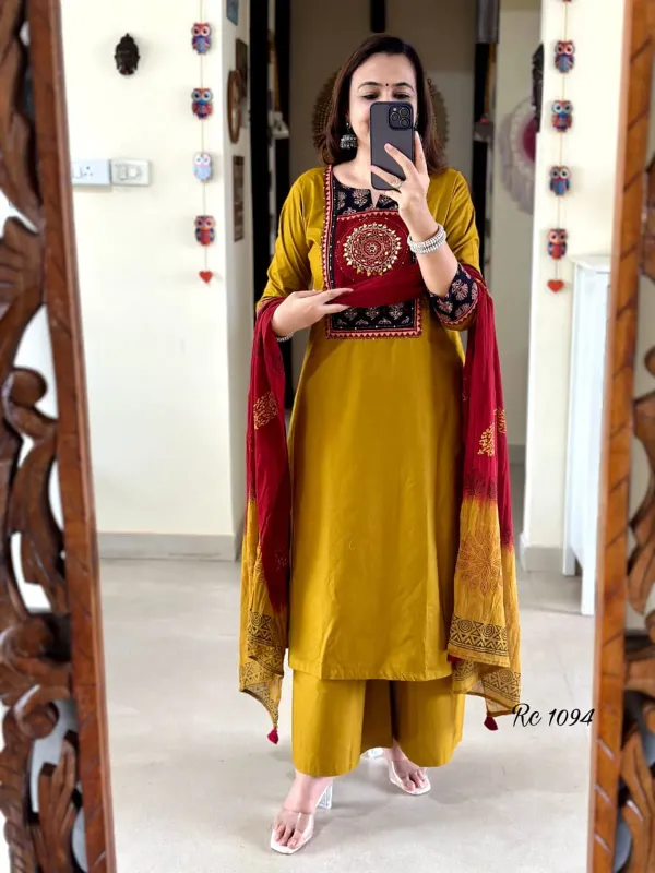 Yellow_Cotton_Embroidered_Kurta_With_Pant_&_Dupatta_Set