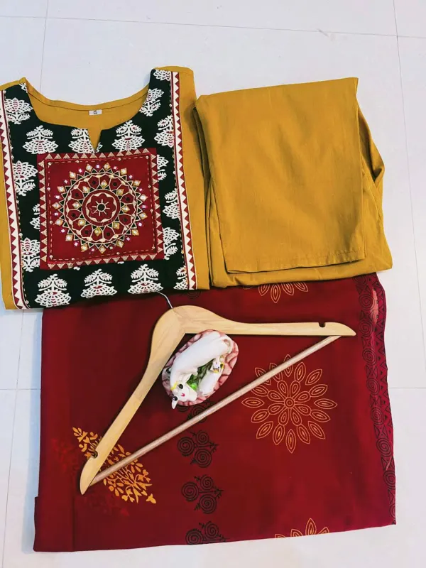 Yellow_Cotton_Embroidered_Kurta_With_Pant_&_Dupatta_Set