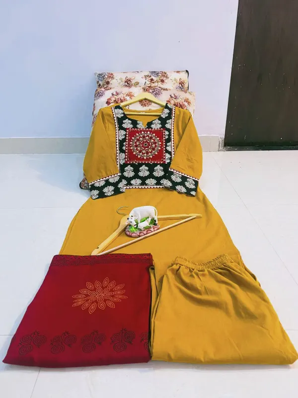 Yellow_Cotton_Embroidered_Kurta_With_Pant_&_Dupatta_Set