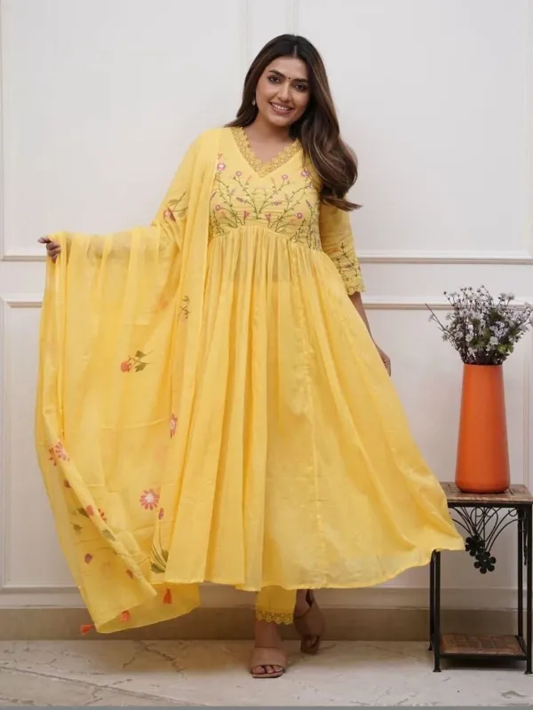 Yellow_Pure_Cotton_Kurta_and_Pants_with_Dupatta