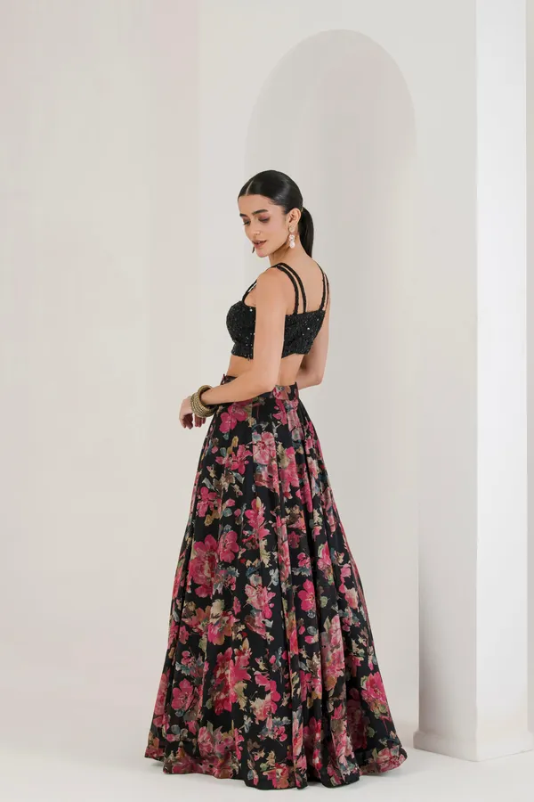 Black_Floral_Print_Lehenga_With_Cape