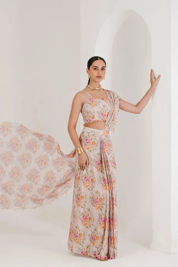 Blush_Pink_Floral_Print_Pre_Stitched_Saree_Pink