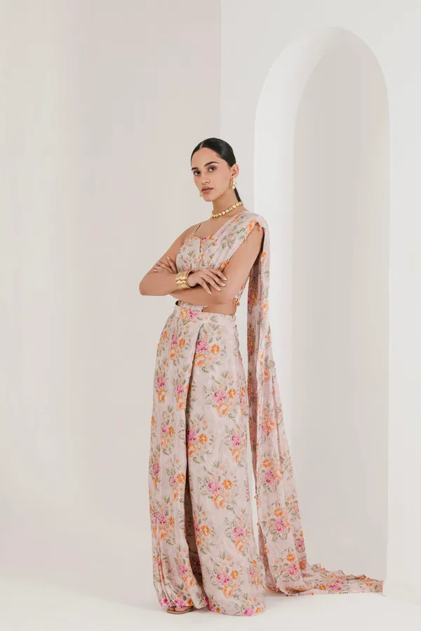 Blush_Pink_Floral_Print_Pre_Stitched_Saree_Pink