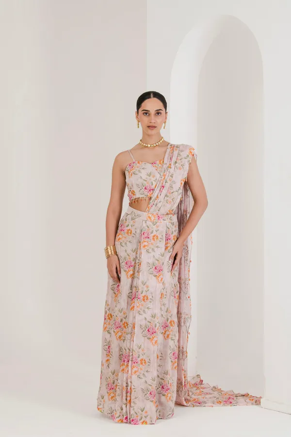 Blush_Pink_Floral_Print_Pre_Stitched_Saree_Pink