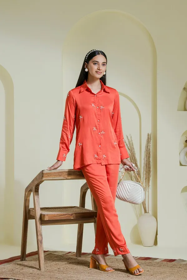 Vivid_Orange_Embroidered_Satin_Co-Ord_Set