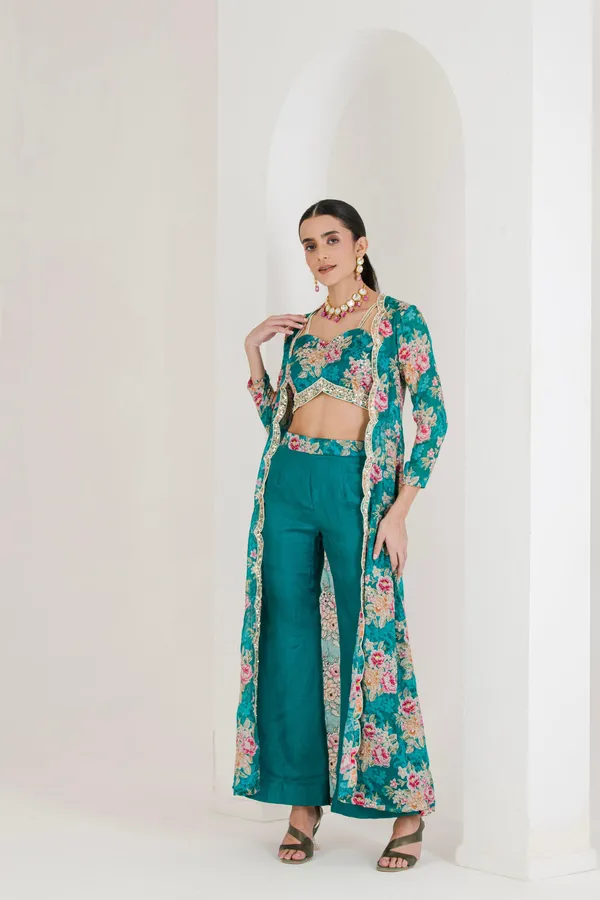 Green_Floral_Print_Hand_Embroidered_Fusion_Set