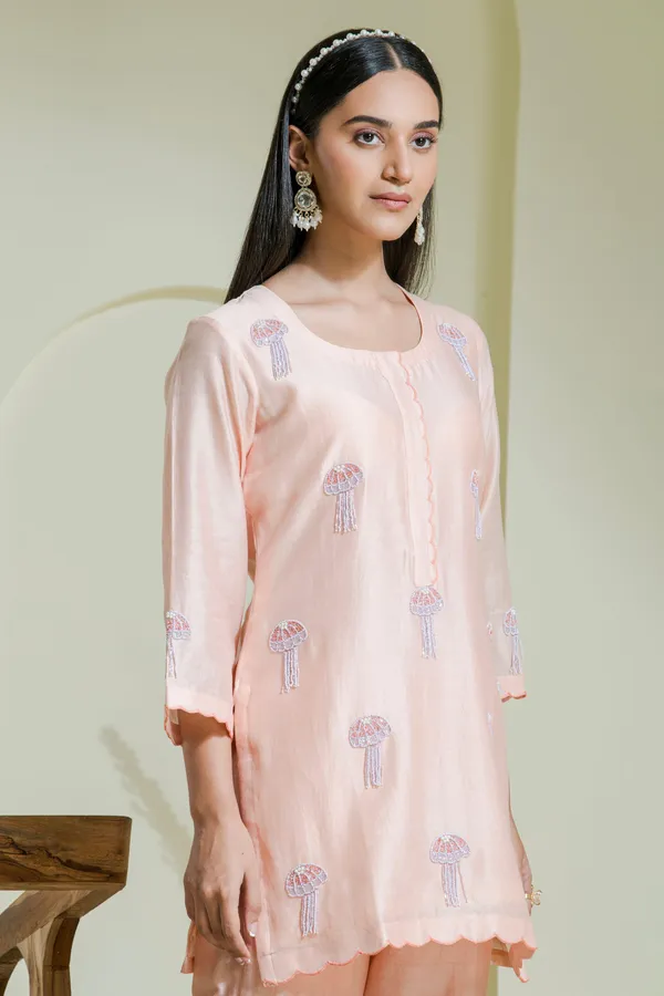 Peach_And_Lavender_Hand_Embroidered_Chanderi_Kurta_Set