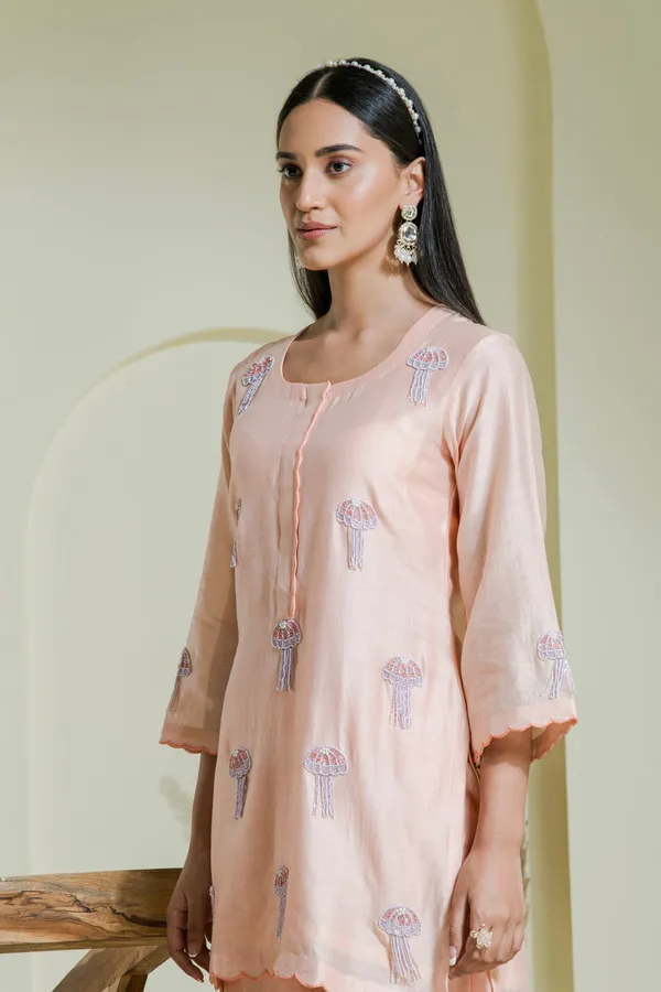 Peach_And_Lavender_Hand_Embroidered_Chanderi_Kurta_Set