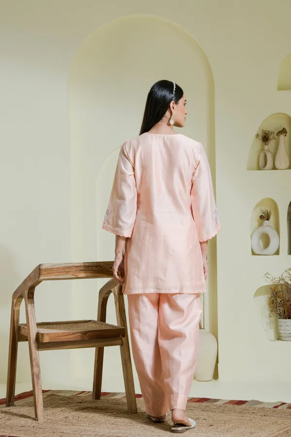 Peach_And_Lavender_Hand_Embroidered_Chanderi_Kurta_Set