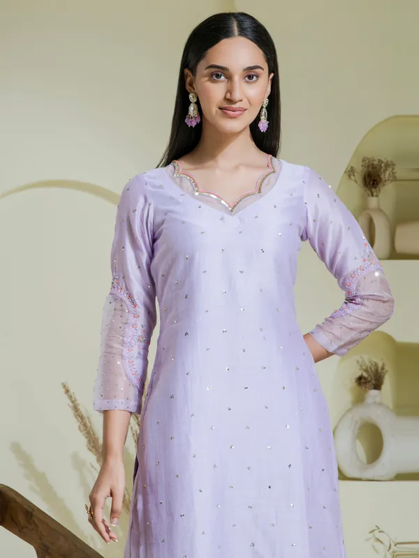 Lavender_Hand_Embroidered_Chanderi_Kurta_Set