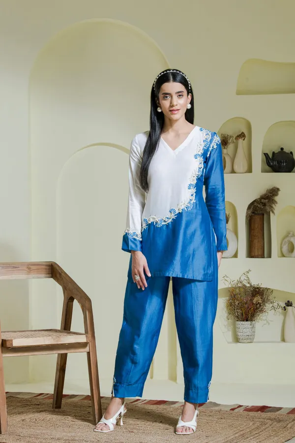 White_And_Blue_Hand_Embroidered_Chanderi_Kurta_Set