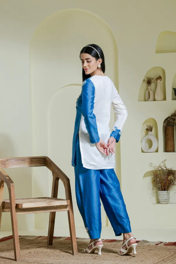 White_And_Blue_Hand_Embroidered_Chanderi_Kurta_Set