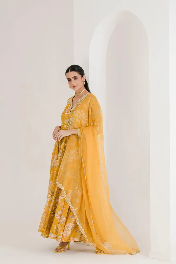 Yellow_Floral_Print_Hand_Embroidered_Anarkali
