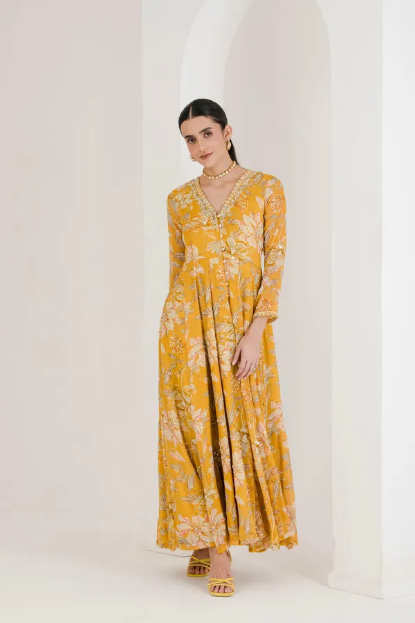 Yellow_Floral_Print_Hand_Embroidered_Anarkali
