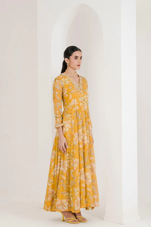 Yellow_Floral_Print_Hand_Embroidered_Anarkali