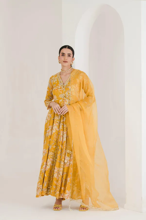 Yellow_Floral_Print_Hand_Embroidered_Anarkali