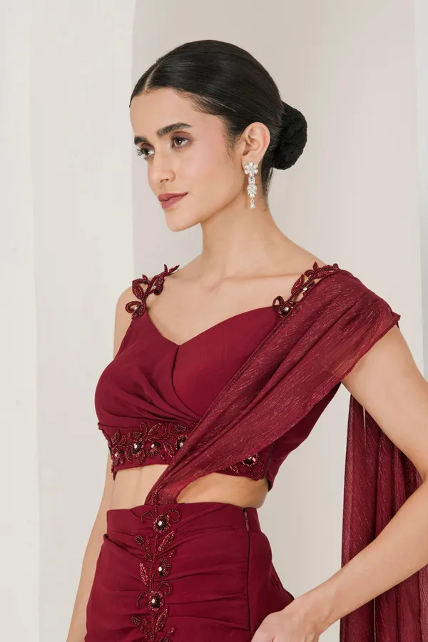 Maroon_Hand_Embroidered_High_Slit_Pre_Stitched_Saree