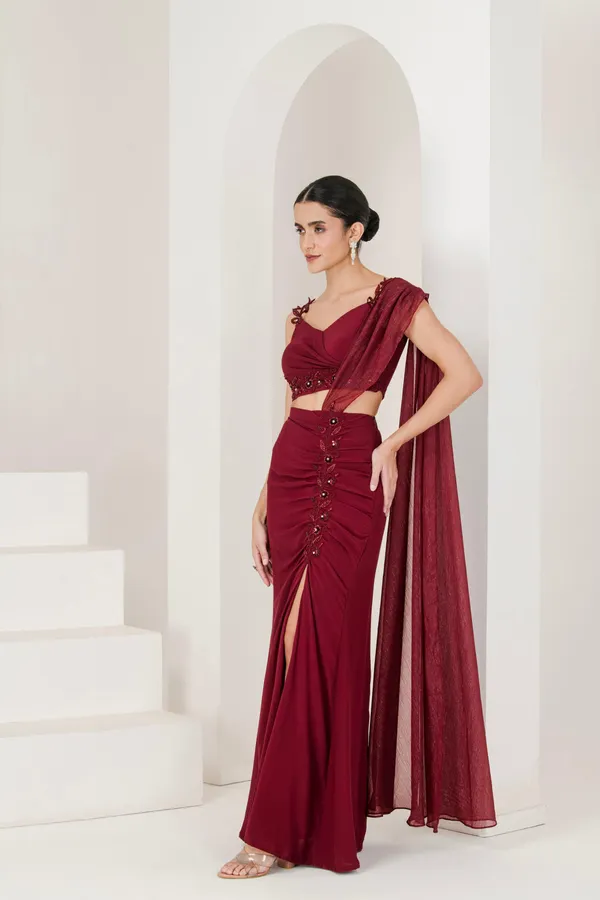 Maroon_Hand_Embroidered_High_Slit_Pre_Stitched_Saree