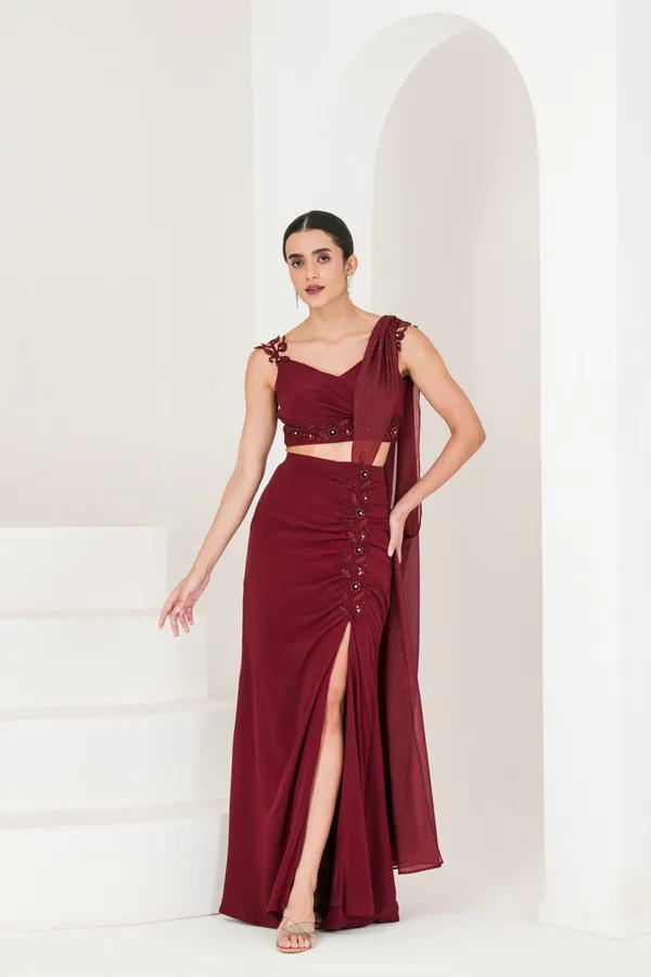 Maroon_Hand_Embroidered_High_Slit_Pre_Stitched_Saree