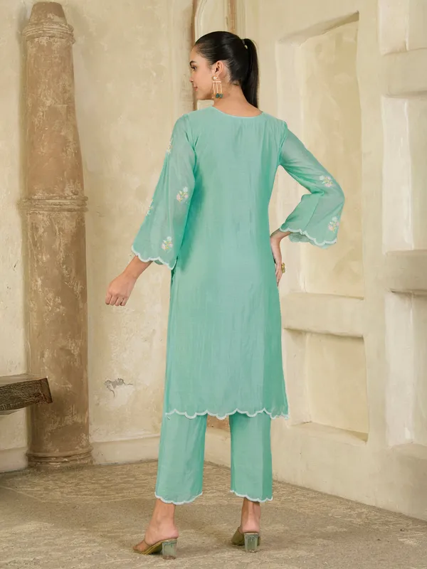 Mint_Green_Hand_Embroidered_Chanderi_Kurta_And_Pants