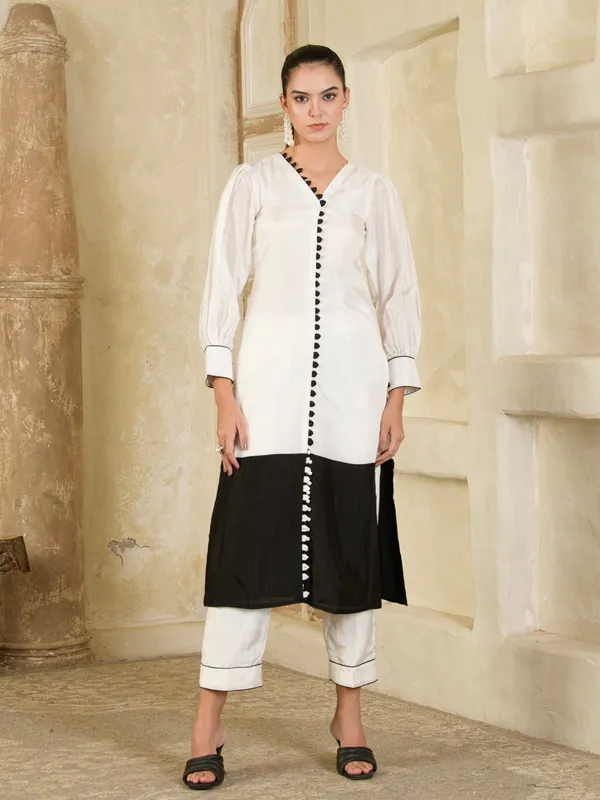 White_And_Black_Colour_Block_Kurta_And_Pants