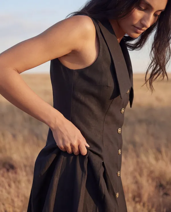Black_Cotton_Linen_Sleeveless_Mini_Dress
