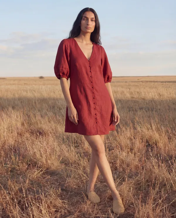 Red_Cotton_Linen_Mini_Dress