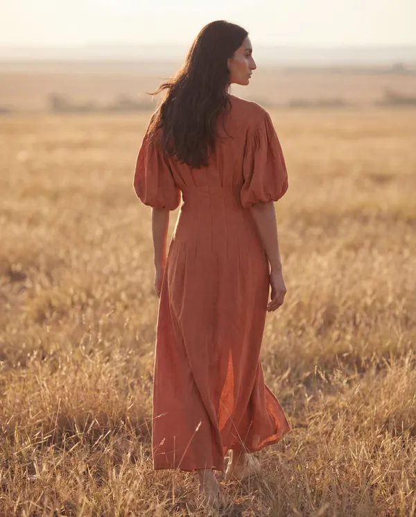 Rust_Orange_Cotton_Linen_Midi_Dress