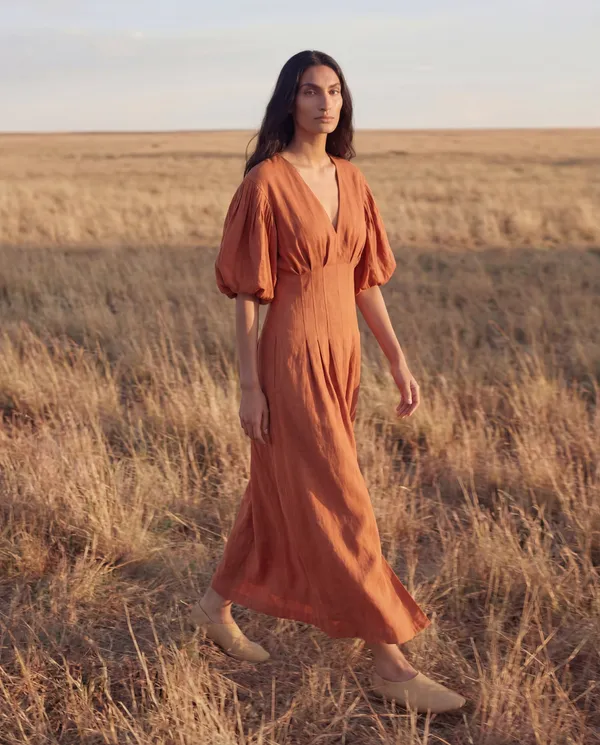 Rust_Orange_Cotton_Linen_Midi_Dress