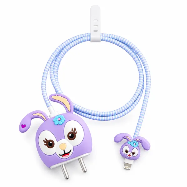 Purple_Bunny_Foam_Bag_With_Spiral_Hair_Tie_Coil-_Only_for_Iphone_(18-20_Watt_Charger)