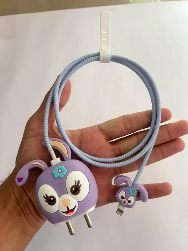 Purple_Bunny_Foam_Bag_With_Spiral_Hair_Tie_Coil-_Only_for_Iphone_(18-20_Watt_Charger)