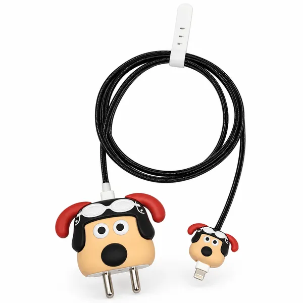 Dog_Face_Silicone_Charger_Cable_Protector_Set_Of_4_Black-_Only_for_Iphone_(18-20_Watt_Charger)