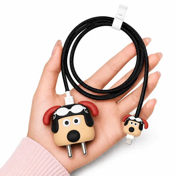 Dog_Face_Silicone_Charger_Cable_Protector_Set_Of_4_Black-_Only_for_Iphone_(18-20_Watt_Charger)
