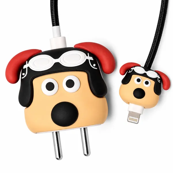 Dog_Face_Silicone_Charger_Cable_Protector_Set_Of_4_Black-_Only_for_Iphone_(18-20_Watt_Charger)