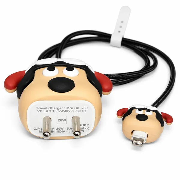 Dog_Face_Silicone_Charger_Cable_Protector_Set_Of_4_Black-_Only_for_Iphone_(18-20_Watt_Charger)
