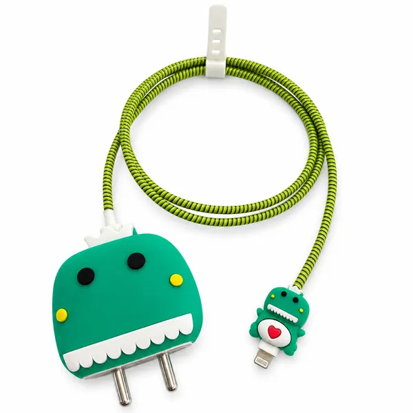 Green_Monster_Face_Silicone_Cable_Protector_Set_Of_4-_Only_for_Iphone_(18-20_Watt_Charger)