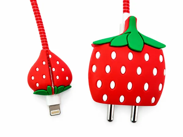Silicone_Cable_Protector_Strawberry_Shape_Design_Charger_Red_Set_Of_4-_Only_for_Iphone_(18-20_Watt_Charger)