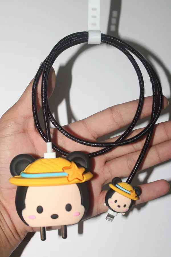 Silicone_Cable_Protector_Mickey_Inspired_Character_Design_Charger_Black_Set_Of_4-_Only_for_Iphone_(18-20_Watt_Charger)