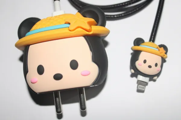 Silicone_Cable_Protector_Mickey_Inspired_Character_Design_Charger_Black_Set_Of_4-_Only_for_Iphone_(18-20_Watt_Charger)