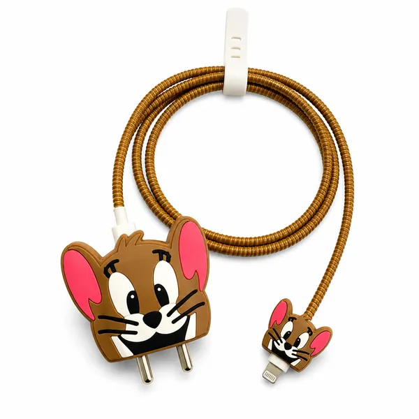 Silicone_Cable_Protector_Brown_Mouse_Character_Design_Charger_Set_Of_4-_Only_for_Iphone_(18-20_Watt_Charger)