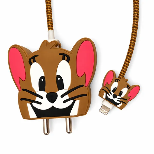 Silicone_Cable_Protector_Brown_Mouse_Character_Design_Charger_Set_Of_4-_Only_for_Iphone_(18-20_Watt_Charger)