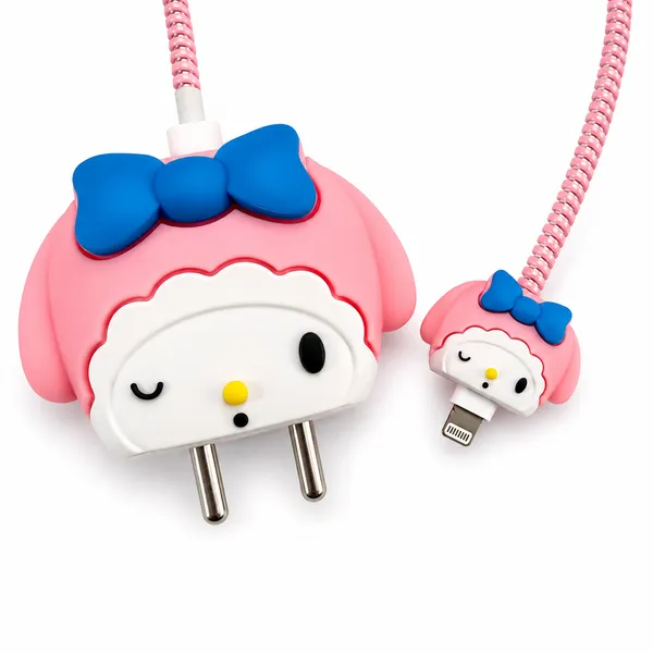 Silicone_Cable_Protector_Cartoon_Girl_Design_Charger_Pink_Blue_Set_Of_4-_Only_for_Iphone_(18-20_Watt_Charger)