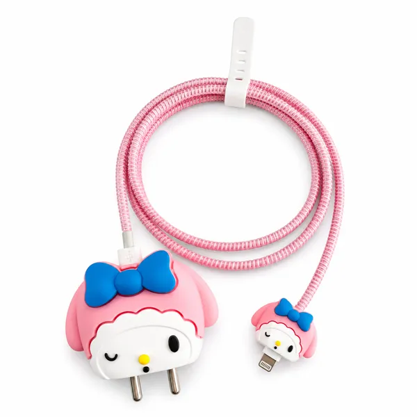 Silicone_Cable_Protector_Cartoon_Girl_Design_Charger_Pink_Blue_Set_Of_4-_Only_for_Iphone_(18-20_Watt_Charger)