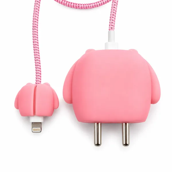 Silicone_Cable_Protector_Cartoon_Girl_Design_Charger_Pink_Blue_Set_Of_4-_Only_for_Iphone_(18-20_Watt_Charger)