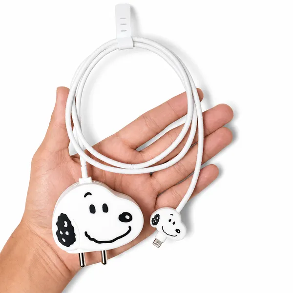 Snoopy_Silicone_Charger_Cable_Protector_Set_Of_4_White-_Only_for_Iphone_(18-20_Watt_Charger)
