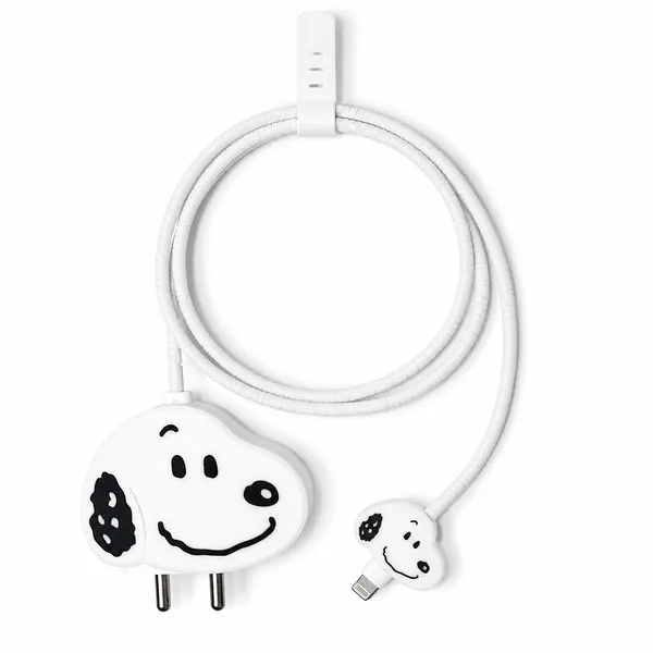 Snoopy_Silicone_Charger_Cable_Protector_Set_Of_4_White-_Only_for_Iphone_(18-20_Watt_Charger)